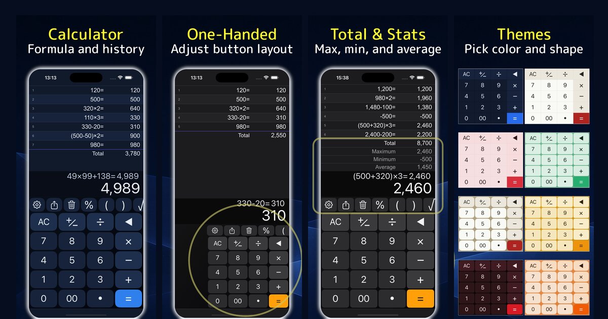 Calculator C - Formula, History, Tax and Stats - iPhone/iPad App